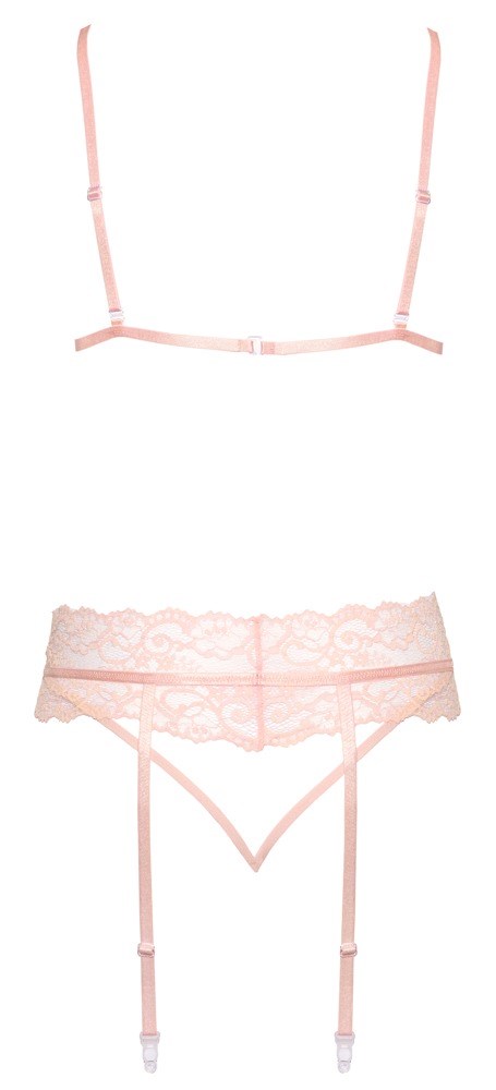 Set with bra, thong & suspenders - pink