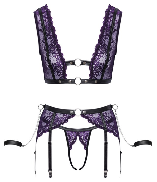 Bondage Bralette Suspender & Crotchless String Set