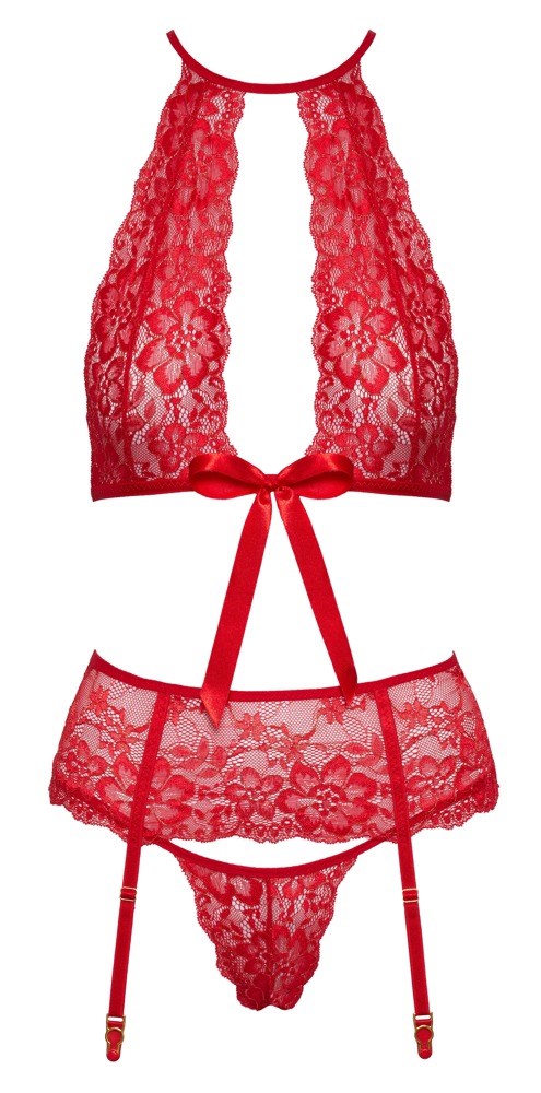 Red Set with bra, suspender belt & thong