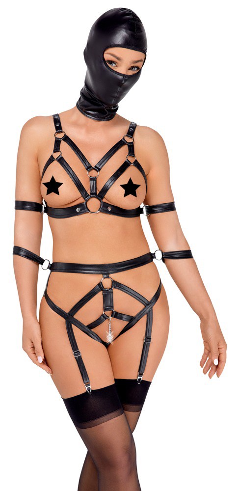 Strap set with 4 arm cuffs and head mask