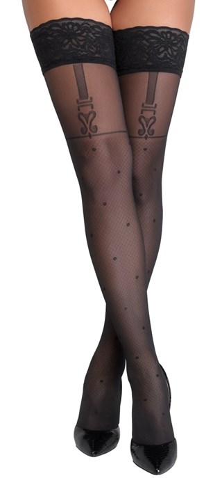 Black Hold-up Stockings With Polka Dots