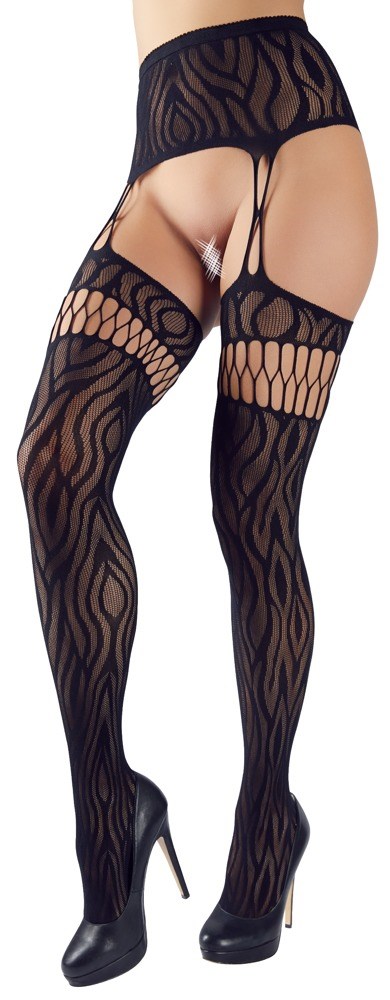 Suspender Tights with Zebra Pattern - Musta