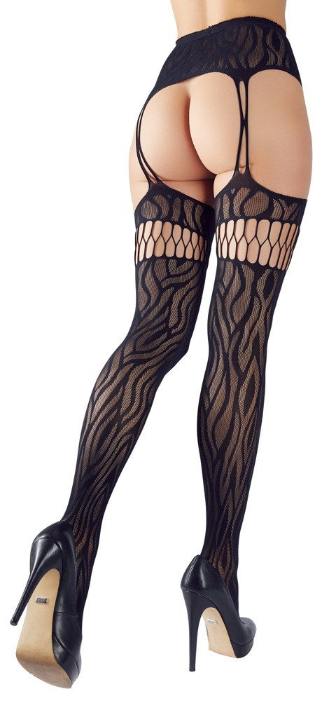 Suspender Tights with Zebra Pattern - Musta