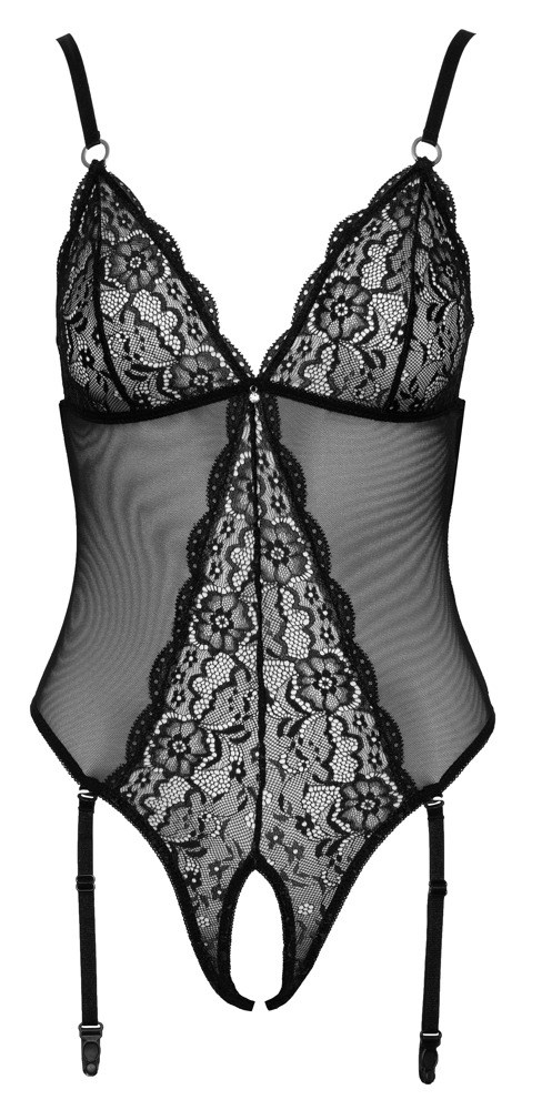 Black thong lace body with open crotch
