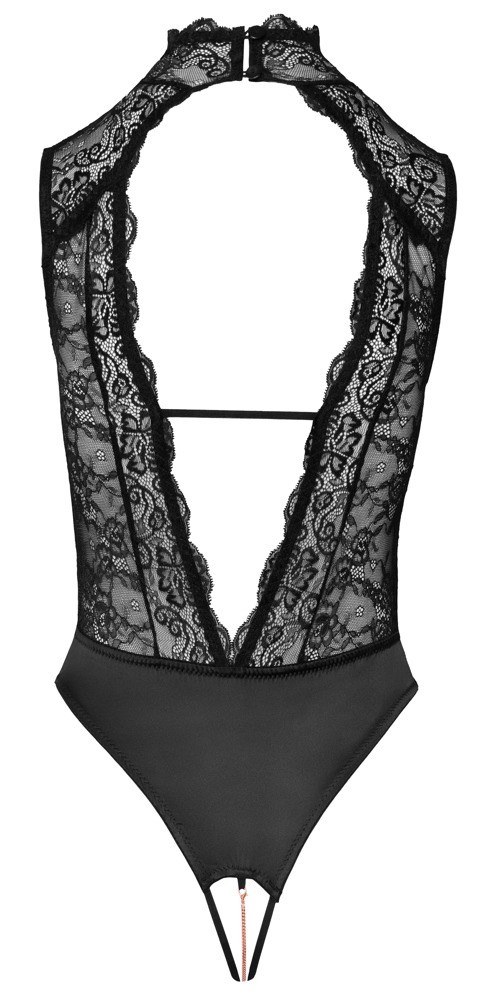 Lace and satin body with open crotch
