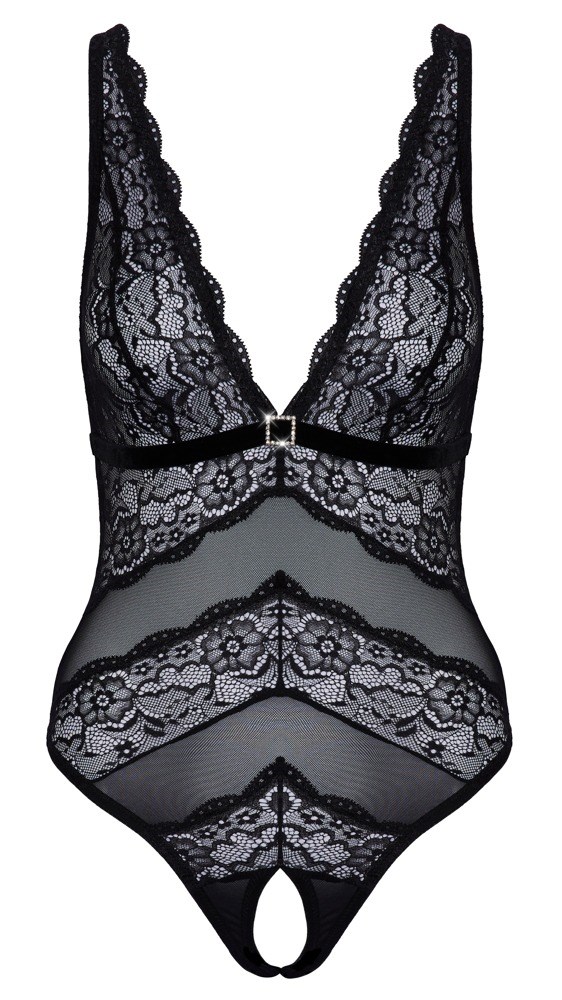 Black crotchless lace body