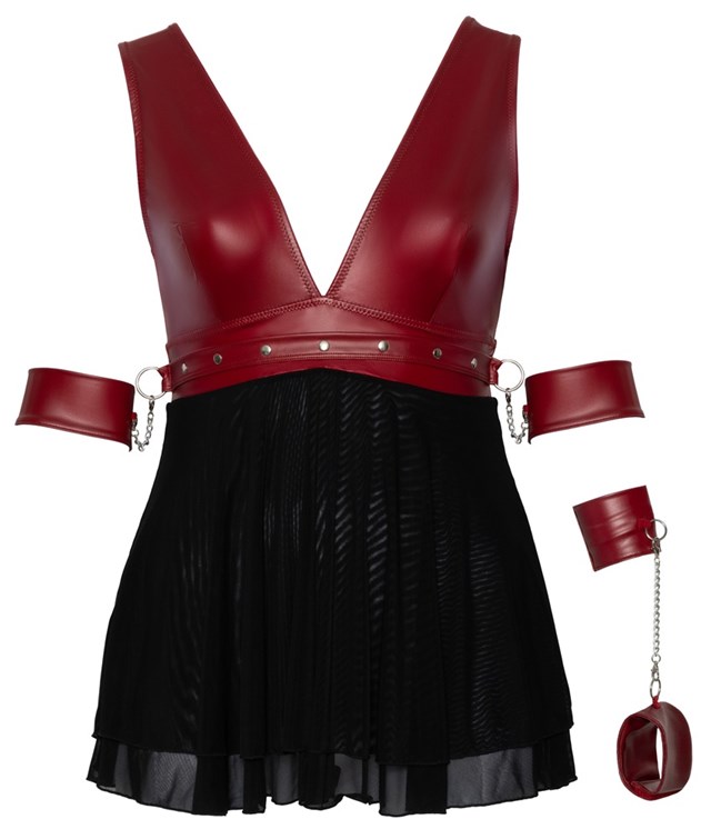 Red & black babydoll with arm restraints
