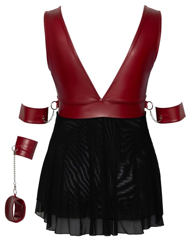 Red & black babydoll with arm restraints