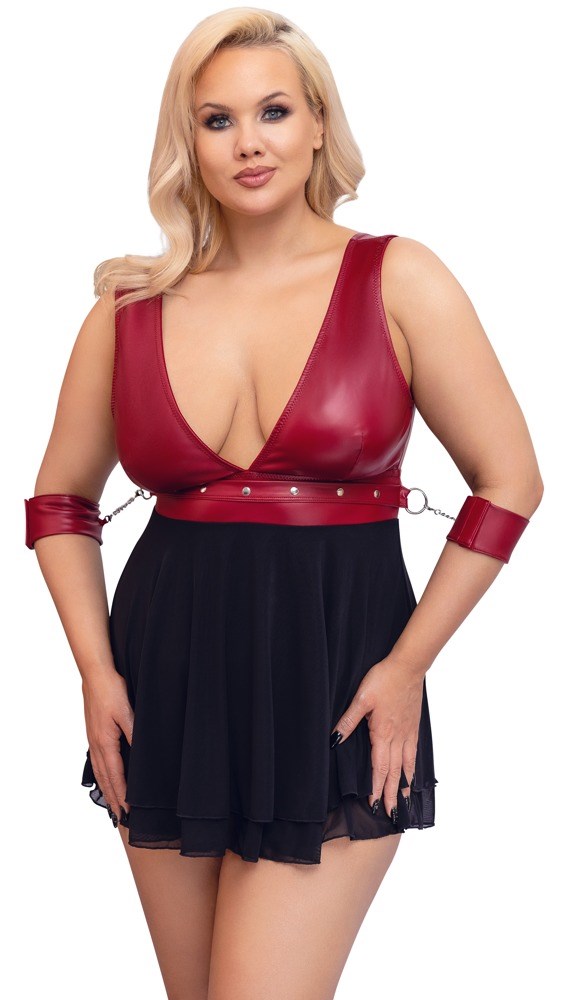 Red & black babydoll with arm restraints