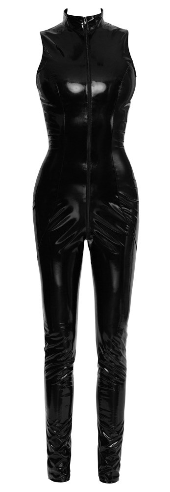 Musta vinyyli jumpsuit vetoketjulla
