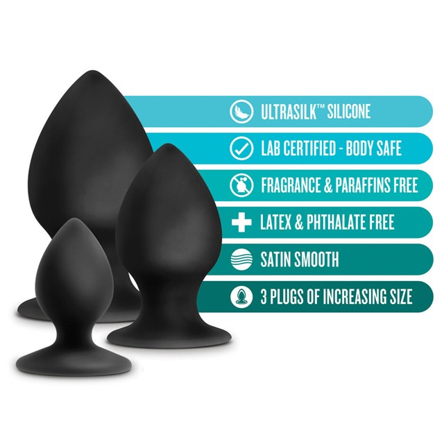 Anal Adventures Platinum - Silicone Anal Stout Plug Kit - Black