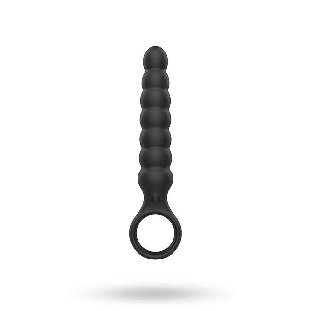 Black Ribbed Anal Plug With Vibrations