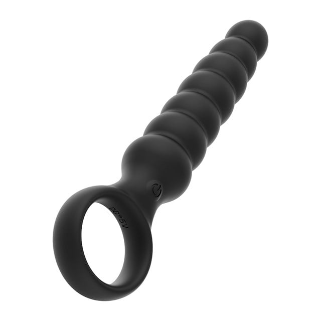 Black Ribbed Anal Plug With Vibrations