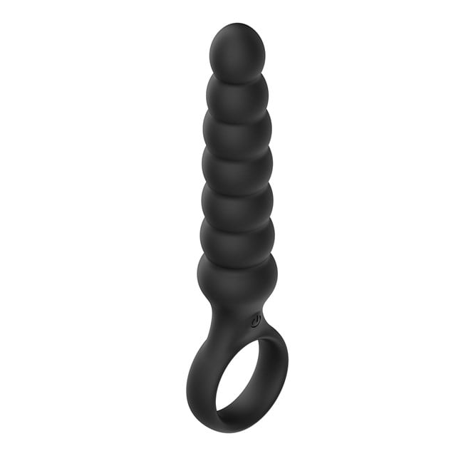 Black Ribbed Anal Plug With Vibrations