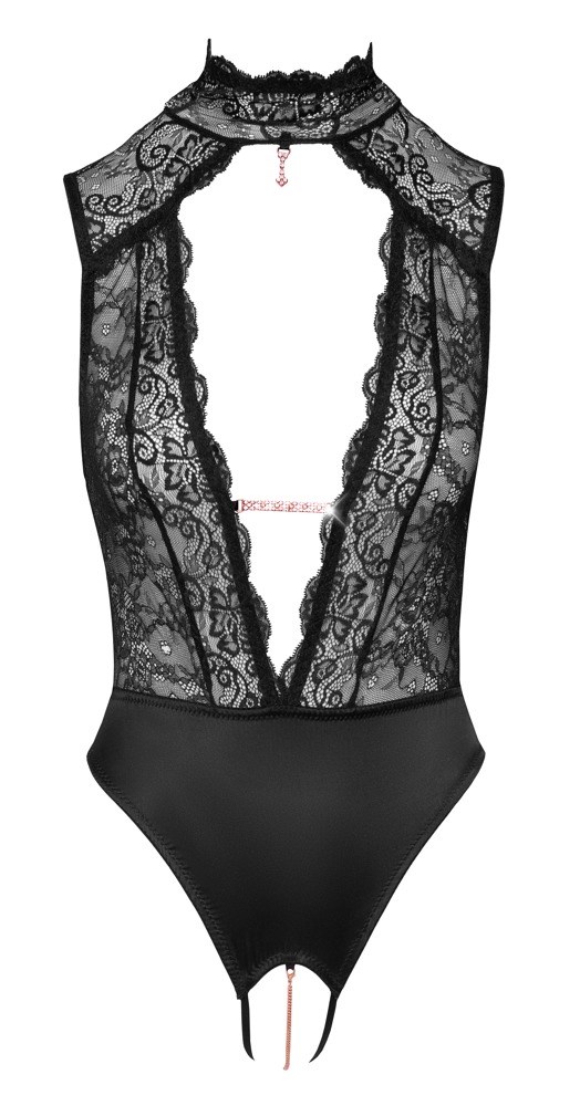 Lace and satin body with open crotch