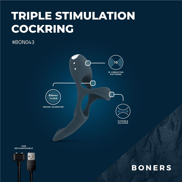 Boners Triple Vibrating Cockring Blue