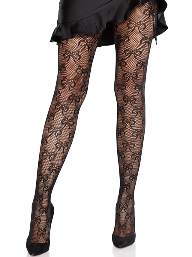 Bow Net Tights Black
