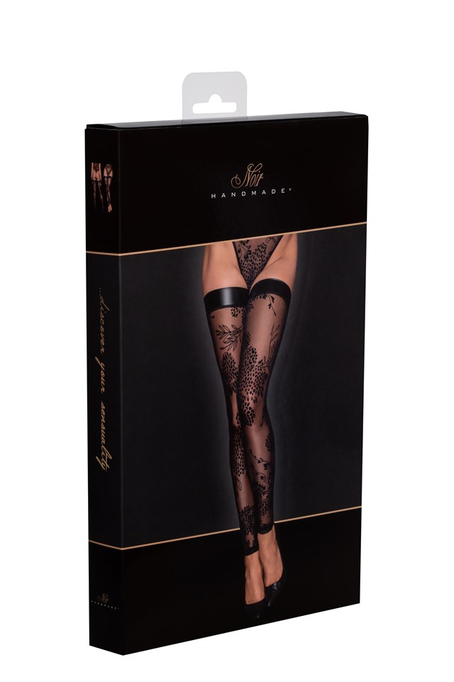 F243 Tulle stockings with patterned flock embroidery