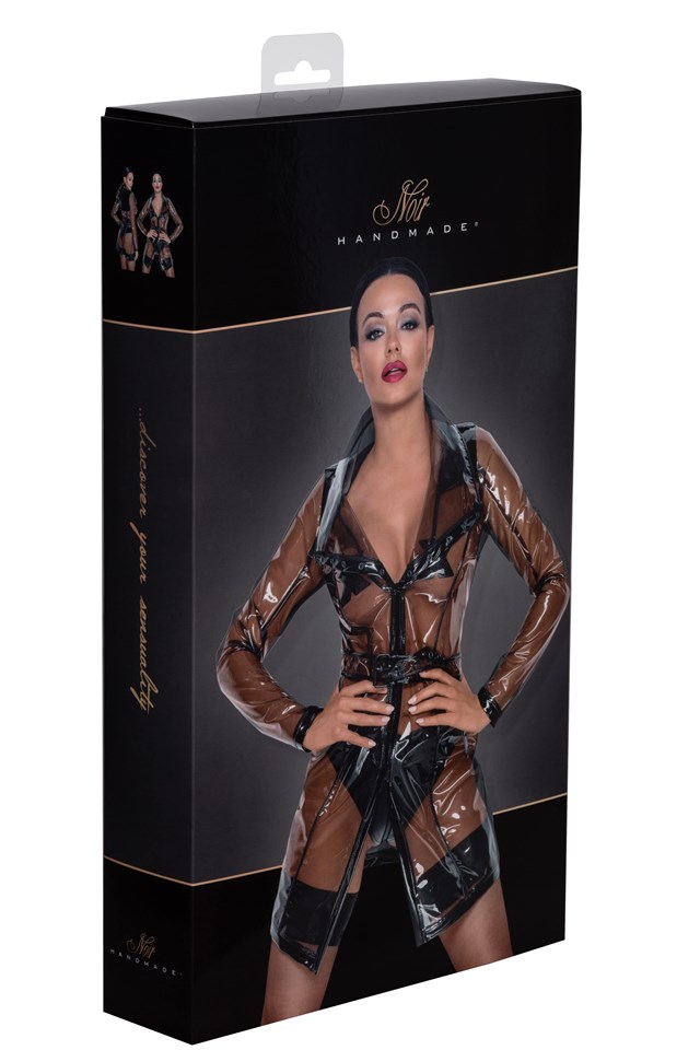 F261 Läpinäkyvä takki ja musta vyö