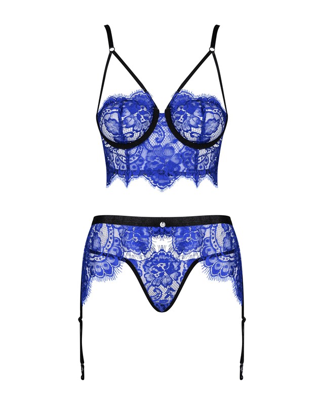 Cobaltess - BLUE LACE SET WITH GARTER BELT