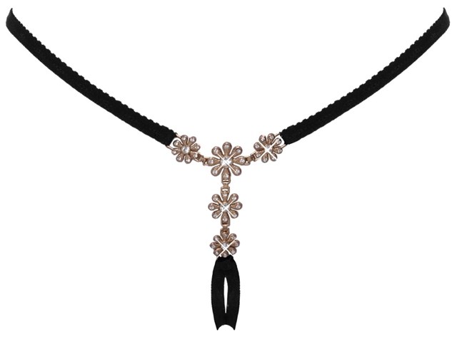 Crotchless String With Rhinestone Flowers