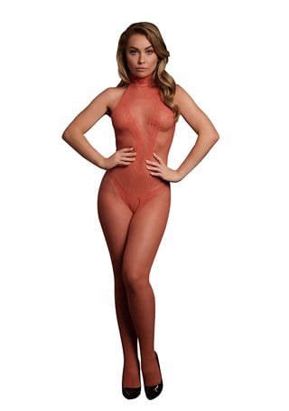 Red Fishnet And Lace Bodystocking - One Size