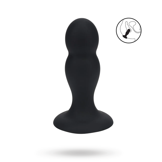 Double Rattle Liquid Silicone Anal Plug - M - Black