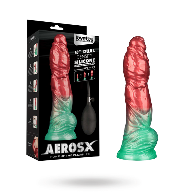Dual Density Inflatable Dildo Red/Green 25 cm