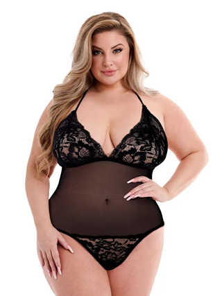 Eco Mesh & Lace Teddy Black Queen Size