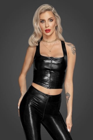 F275 Snake Wetlook Top With Front Zipper