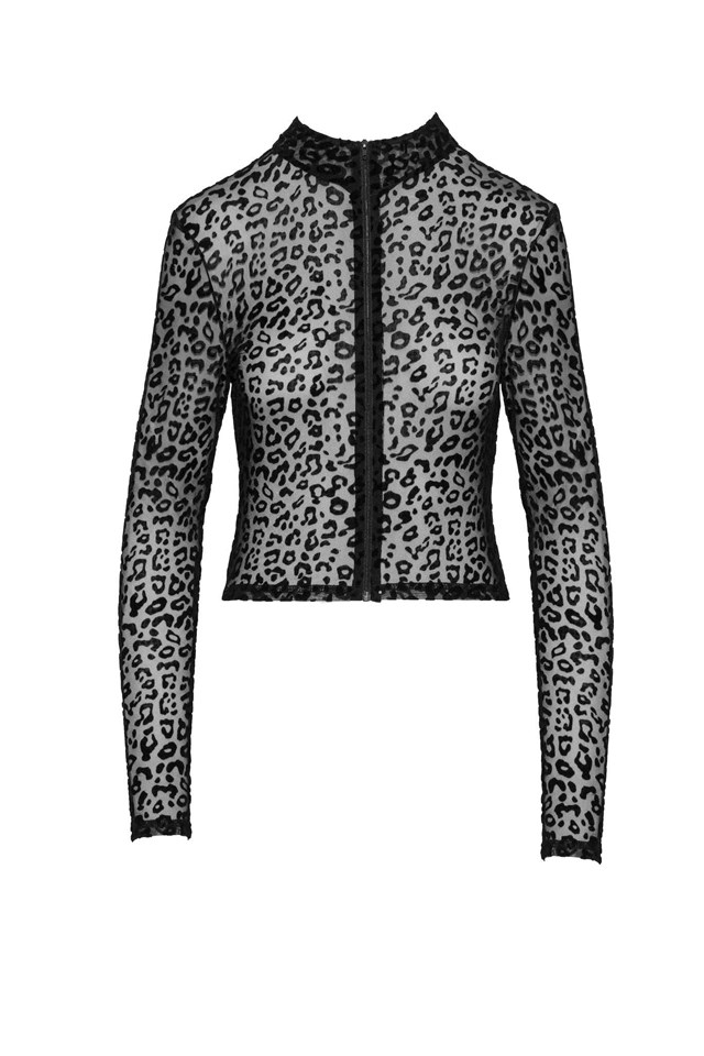 F289 Leopard flock top with long sleeves