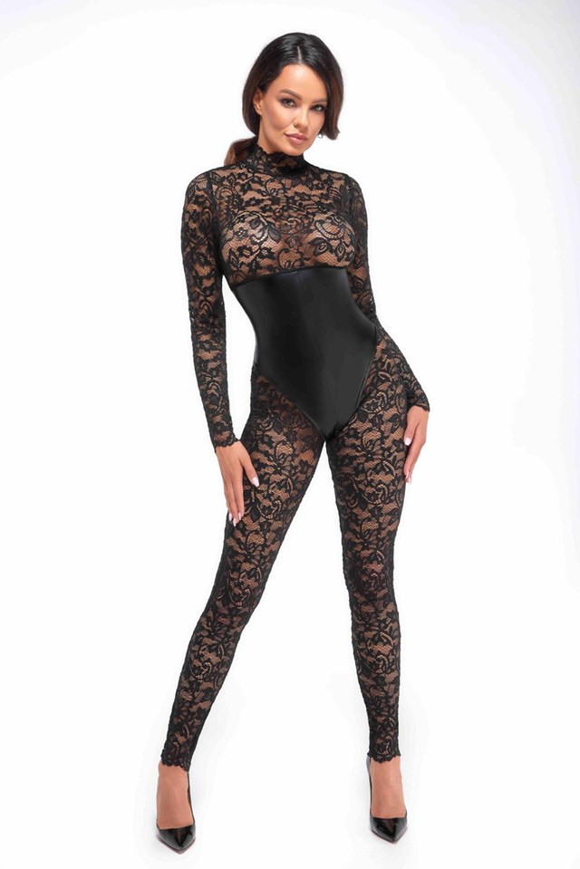 F299 Enigma lace catsuit with underbust bodice
