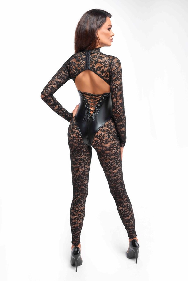 F299 Enigma lace catsuit with underbust bodice