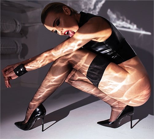 F324 Glam wetlook top with vinyl corset