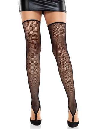 Fishnet Toe Loop Footless Thigh Highs Black