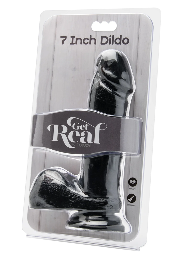 Get Real Dildo With Balls Black 18 cm