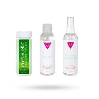 Setti: Fleshlight Renewing Powder 118 Ml, Vesipohjainen Liukuvoide 150 Ml & Puhdistussuihke 150 Ml