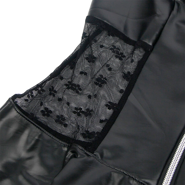 Lace Zipper Leather Dress Black