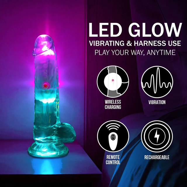 LED Vibrating Straight Cock with Balls 15 cm - Transparent