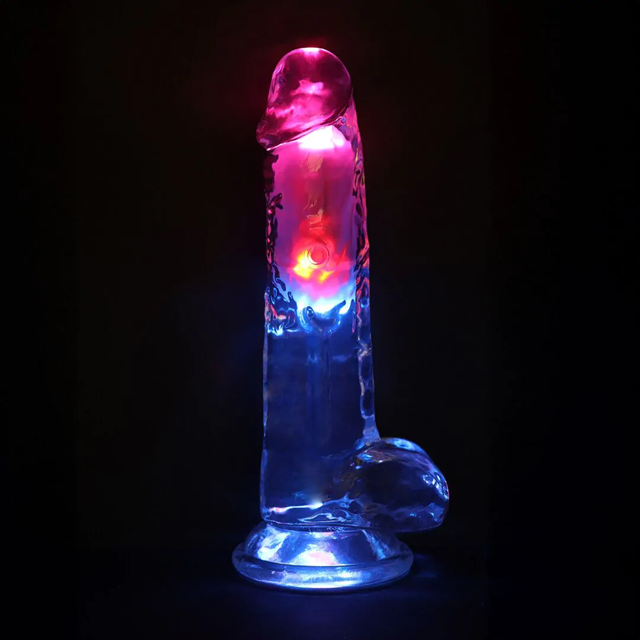 LED Vibrating Straight Cock with Balls 20 cm - Transparent