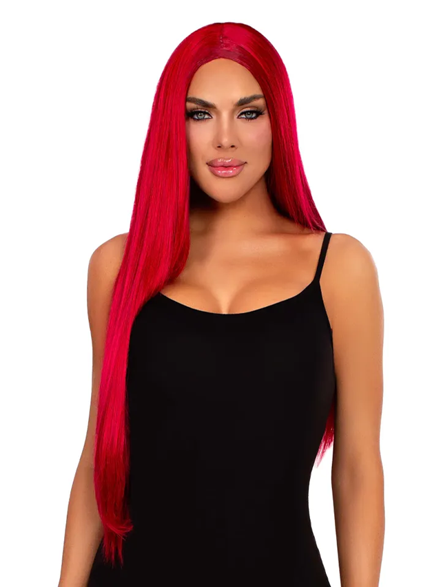 Long Straight Center Part Wig Red