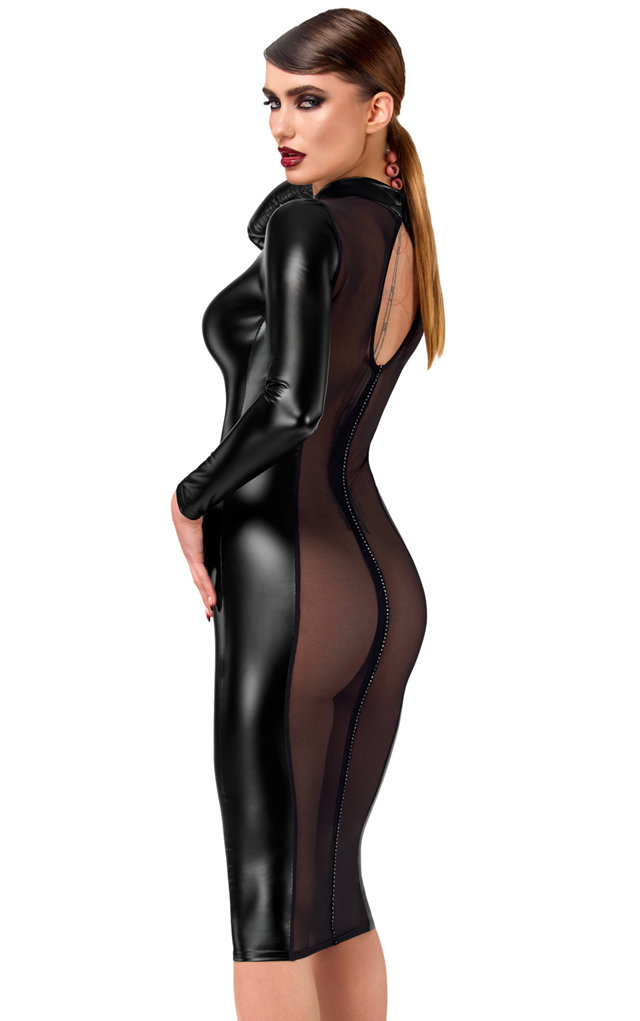 F371 Luxuria Crystal Back Sheer Midi Dress