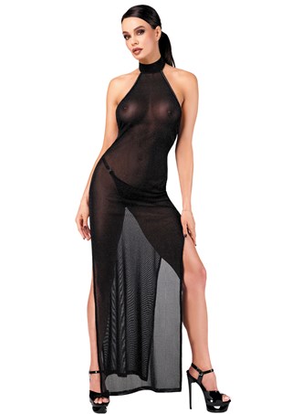 F372 Onyx Twin-slit Long Dress