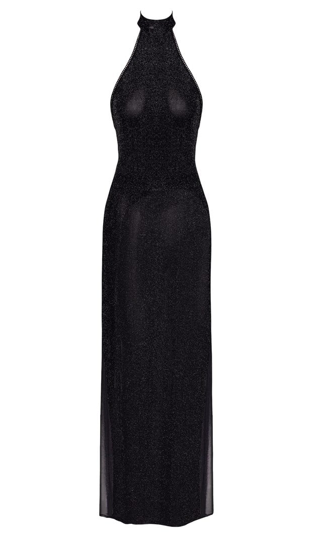 F372 Onyx Twin-slit Long Dress