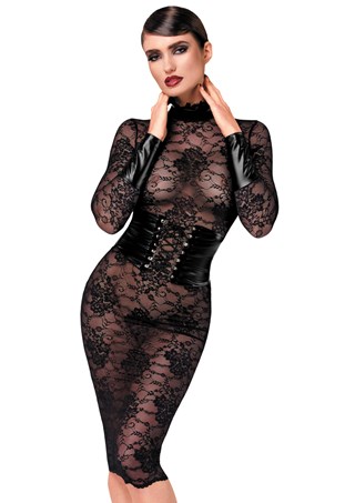 F375 Noirelle Lace Corset Midi Dress