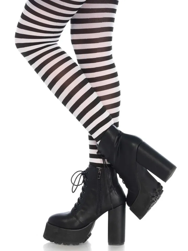 Nylon Striped Pantyhose Black/White