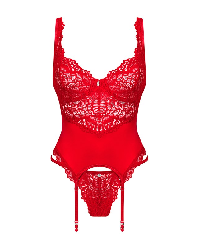 Amor Cherris Corset & Thong Red