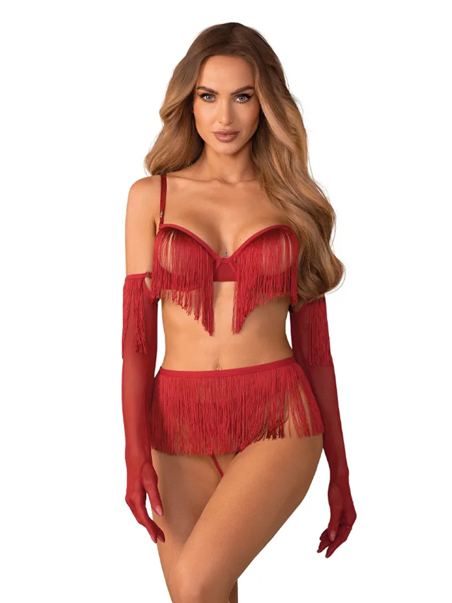 Rossay 4-pcs Crotchless Set Red