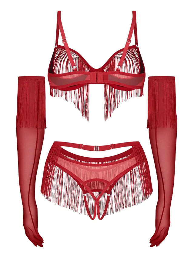 Rossay 4-pcs Crotchless Set Red