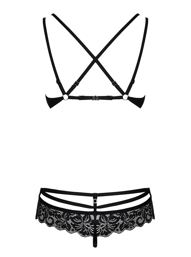 860 - Black Lace Set With Bra And Thong